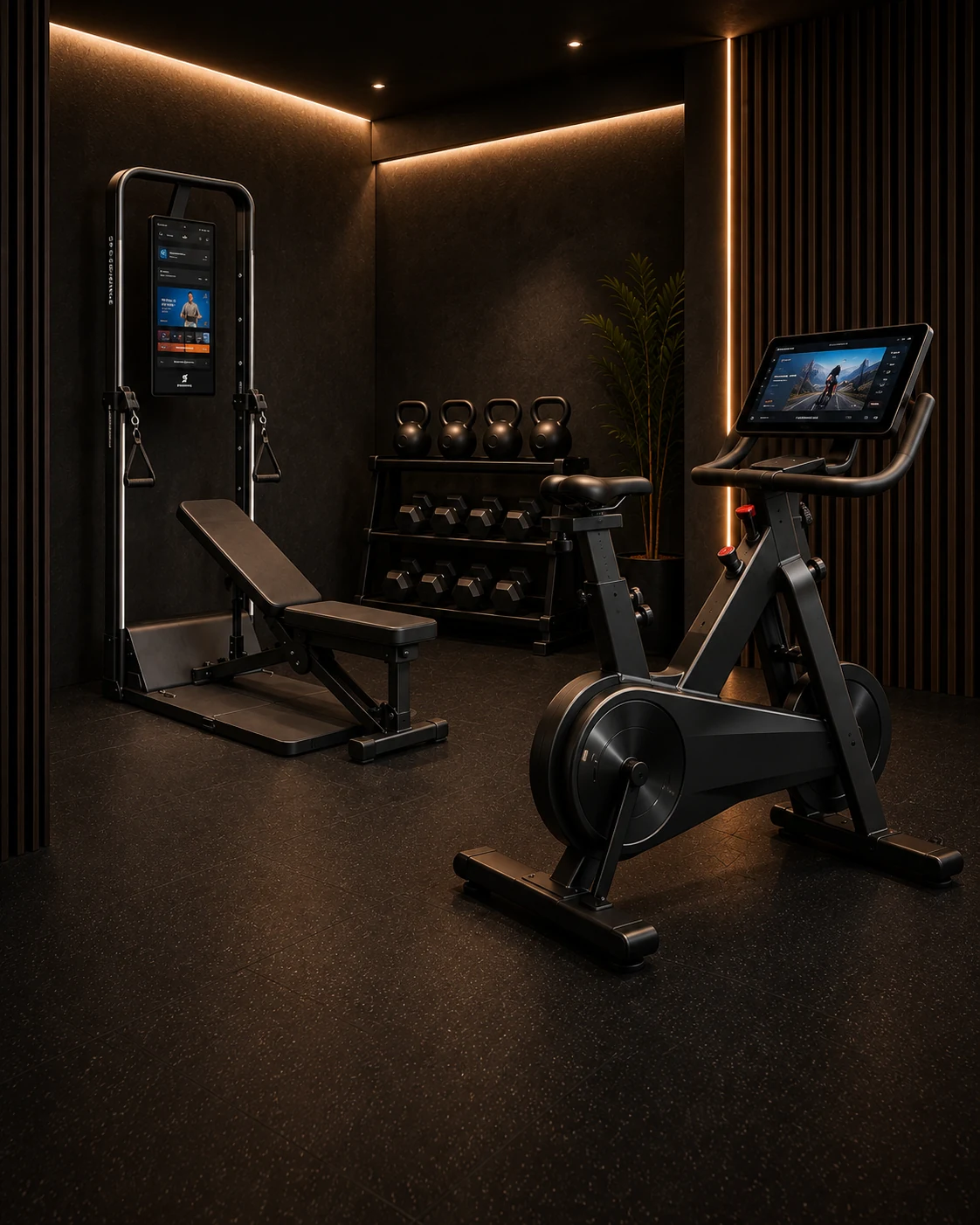Performance místnost se Speediance, VeloNix, činkami a kettlebells